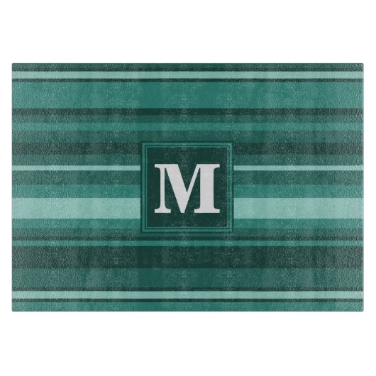 Monogramm aquamarine Streifen Schneidebrett (Vorderseite)