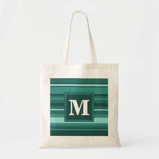 Monogramm aquamarine Streifen Tragetasche (Vorne)