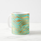 Monogramm-Aquamarine und Gold-Animal-Print Kaffeetasse (Vorderseite Links)