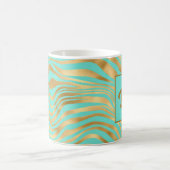 Monogramm-Aquamarine und Gold-Animal-Print Kaffeetasse (Mittel)