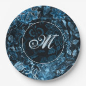 Monogramm Aquamarine Vintage Blumenpapiere Teller (Vorderseite)