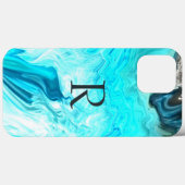 Monogramm Aquamarine weiße Muster Agate Artstic Ni Case-Mate iPhone Hülle (Rückseite (Horizontal))