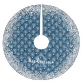 Monogramm Aquamariner Diamantsilber-Glitzer Polyester Weihnachtsbaumdecke (Vorderseite)