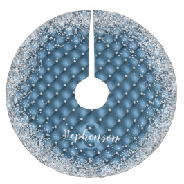 Monogramm Aquamariner Diamantsilber-Glitzer Polyester Weihnachtsbaumdecke