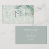 Monogramm Aquamariner Glitzer Marmorhaar Makeup Visitenkarte (Vorne/Hinten)