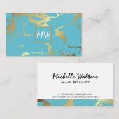 Monogramm | Aquamariner Goldmarmor Visitenkarte (Vorne/Hinten)