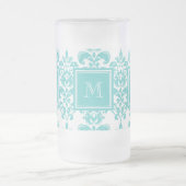 Monogramm, Aquamarines Damast-Muster 2 Mattglas Bierglas (Mittel)