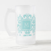 Monogramm, Aquamarines Damast-Muster 2 Mattglas Bierglas (Links)