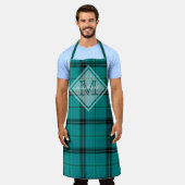 Monogramm Aquamarines klassisches Kariertes Person Schürze (Getragen)