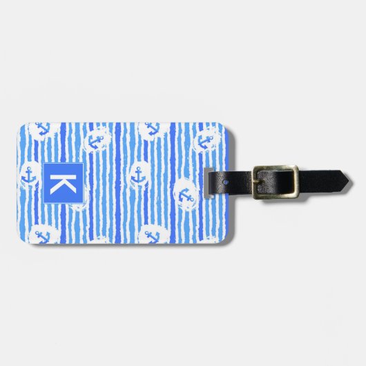 Monogramm-Aquarell-Anker-Muster 1 Gepäckanhänger (Vorderseite horizontal)