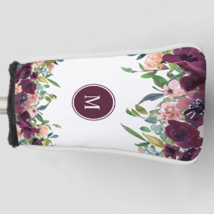 Monogramm Aquarell Blumen Pink Lila Marsala Golf Headcover