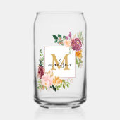 Monogramm Aquarell Farbige Rose Blume Blumenmuster Dosenglas (Vorderseite)