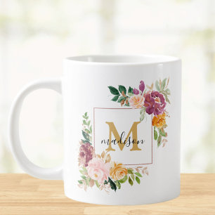 Monogramm Aquarell Farbige Rose Blume Blumenmuster Jumbo-Tasse