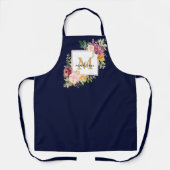 Monogramm Aquarell Farbige Rose Blume Blumenmuster Schürze (Vorderseite)