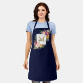 Monogramm Aquarell Farbige Rose Blume Blumenmuster Schürze (Getragen)