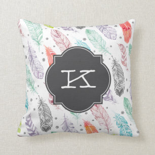 Monogramm-Aquarell-Feder-Muster-Kissen Kissen