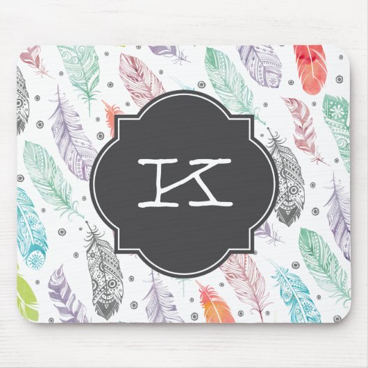 Monogramm-Aquarell-Feder-Muster Mousepad (Vorne)