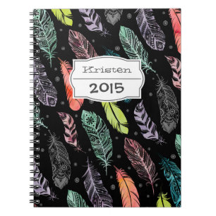 Monogramm-Aquarell-Feder-Muster-Notizbuch Notizblock