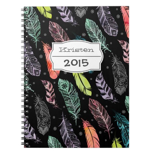 Monogramm-Aquarell-Feder-Muster-Notizbuch Notizblock (Vorderseite)