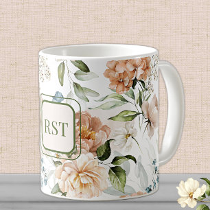 Monogramm Aquarell Floral 11 oz. Klassisch Kaffeetasse