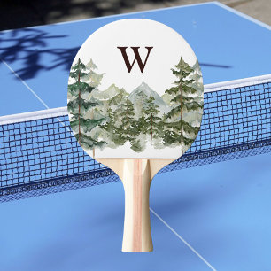 Monogramm Aquarell Kiefernwald & Berg Rustikal Tischtennis Schläger
