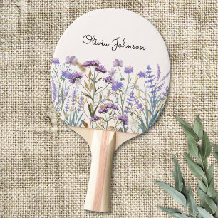 Monogramm-Aquarell-Lila-Wiesenblumen-Wiese Tischtennis Schläger