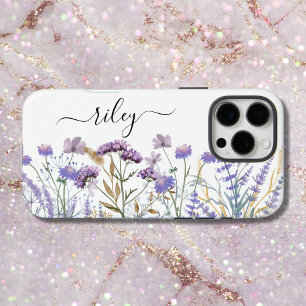 Monogramm Aquarell Lila Wildblumengarten iPhone 16 Pro Max Hülle