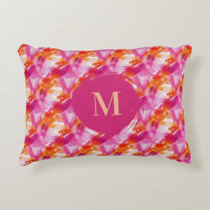 Monogramm Aquarell Rosa Orange Abstrakt Dekokissen