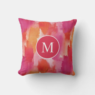 Monogramm Aquarell Rosa Orange Abstrakt Kissen