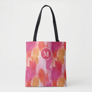 Monogramm Aquarell Rosa Orange Abstrakt Tasche