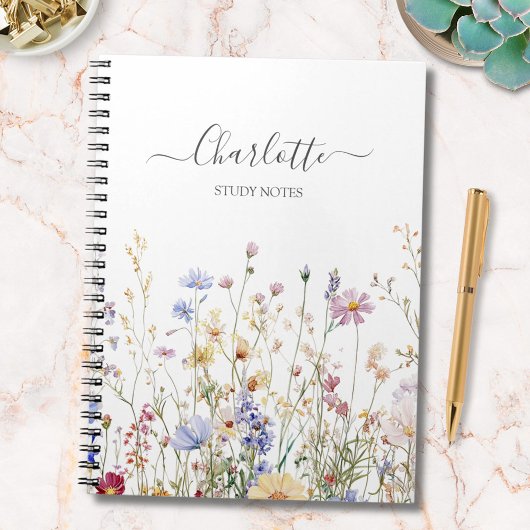 Monogramm Aquarell Rustikales Schönes Wildblumenfe Notizblock