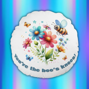 Monogramm Aquarell Sie sind die Knie der Biene Wei Rundes Kissen