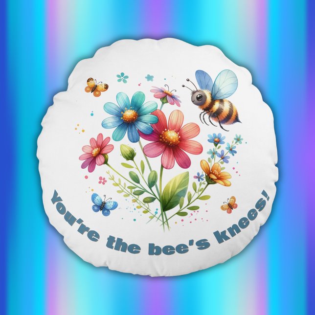Monogramm Aquarell Sie sind die Knie der Biene Wei Rundes Kissen (Von Creator hochgeladen)
