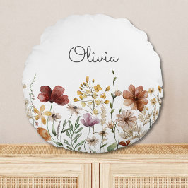 Monogramm Aquarell Wildblume Hübsch Rundes Kissen