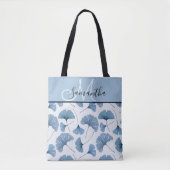 Monogramm Aquarellblau und weißes Blattwerk Tasche (Vorderseite)