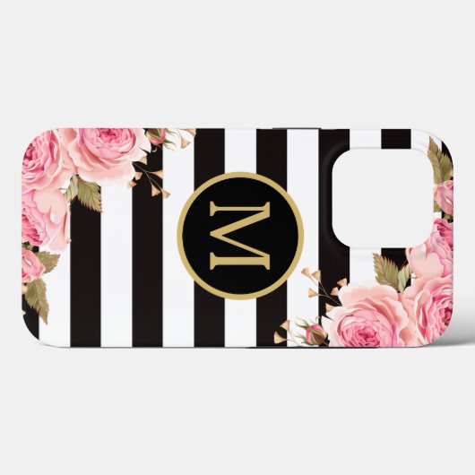 Monogramm: Aquarellfarben, schwarz und weiß Streif Case-Mate iPhone Hülle (Rückseite (Horizontal))