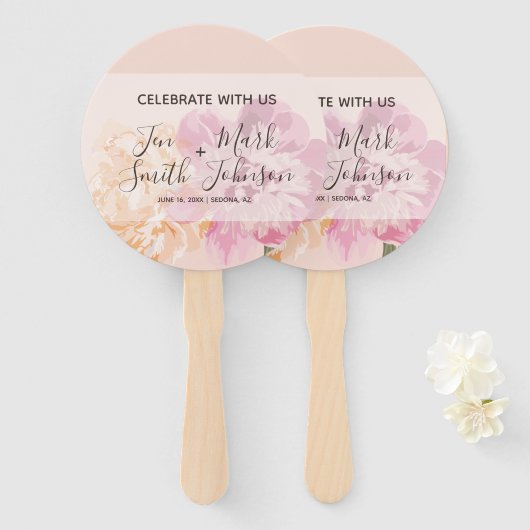 Monogramm. Aquarellfarbene Blume. Frühlingshochzei Fächer (Vorne und Hinten)