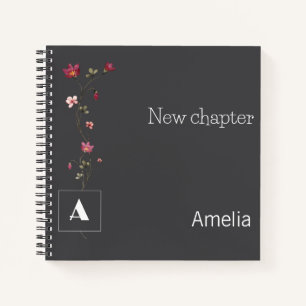 Monogramm Aquarellfarbenflorname Grau Notizblock