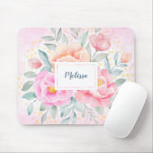 Monogramm Aquarelltonnen Rose Rosa Bläschen Mousepad (Mit Mouse)