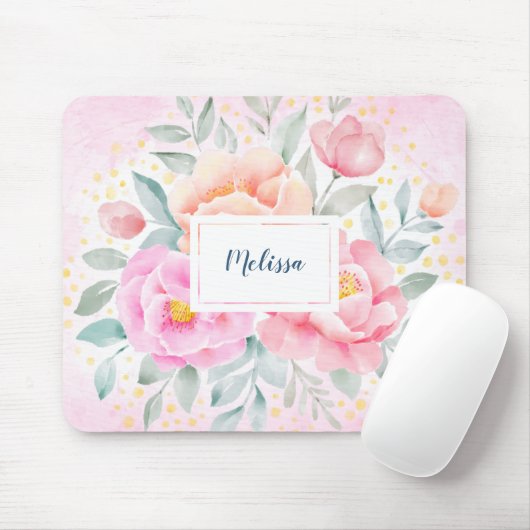Monogramm Aquarelltonnen Rose Rosa Bläschen Mousepad (Mit Mouse)