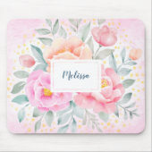 Monogramm Aquarelltonnen Rose Rosa Bläschen Mousepad (Vorne)