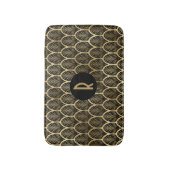 Monogramm Art Deco Schwarz-Gold-Muster Badematte (Vorderseite Vertikal)