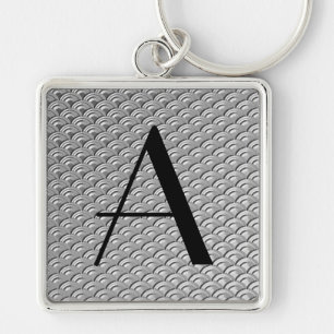 Monogramm Art Deco Silberwellenmuster Schlüsselanhänger