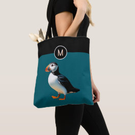 Monogramm Atlantischer Papageientaucher Vogel Teal Tasche