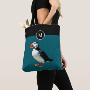 Monogramm Atlantischer Papageientaucher Vogel Teal Tasche
