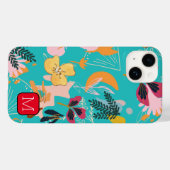 Monogramm Attraktiver Rand Blumenmuster Blau Case-Mate iPhone Hülle (Rückseite (Horizontal))