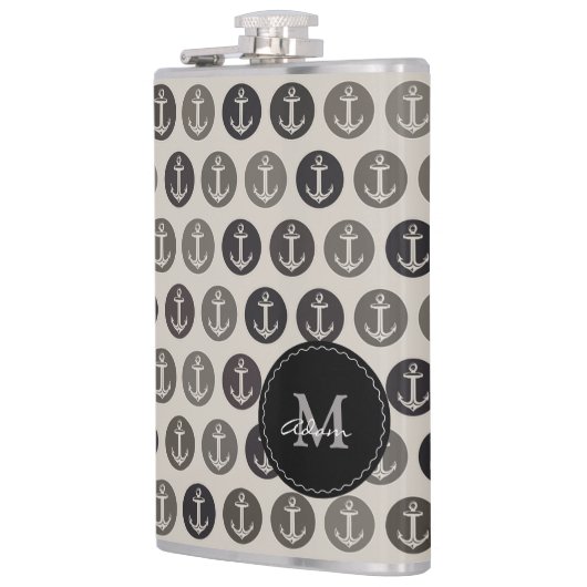 Monogramm auf Anker-Muster Flachmann (Links)