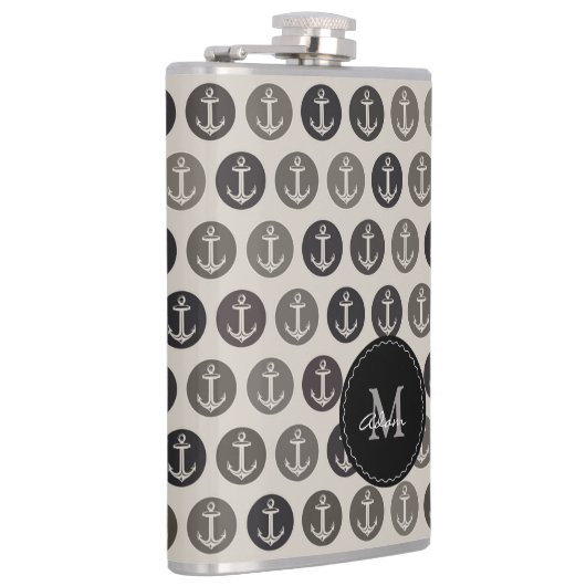 Monogramm auf Anker-Muster Flachmann (Rechts)