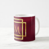 Monogramm auf Bordeaux mit Imitat Gold Art Deko Ra Kaffeetasse (VorderseiteRechts)