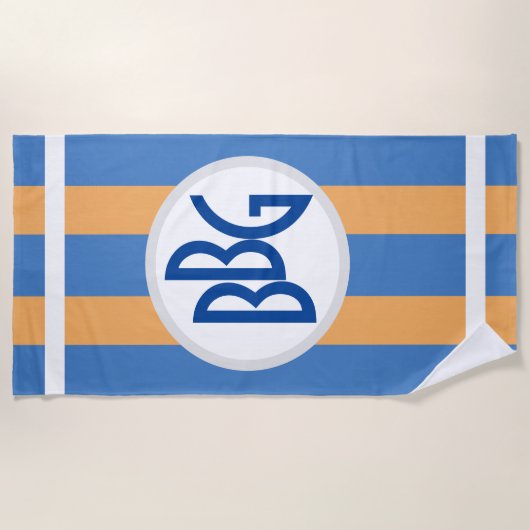 Monogramm auf breiten Streifen des Marineblaus u. Strandtuch (Vorderseite)